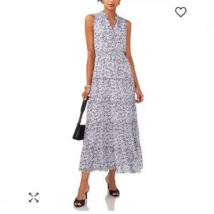 1. State lilacy grey white floral sleeveless tie V-neck tiered maxi dress